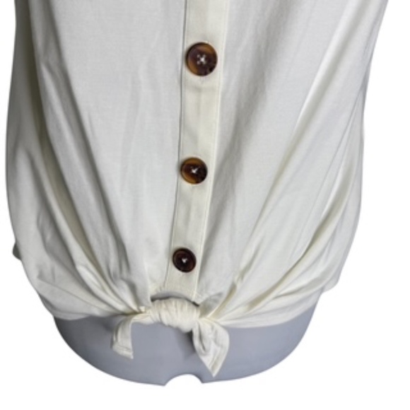 NWT WHBM Cream Color Sleeveless V-Neck Button Front Tie Bottom Top Size L - Picture 3 of 8